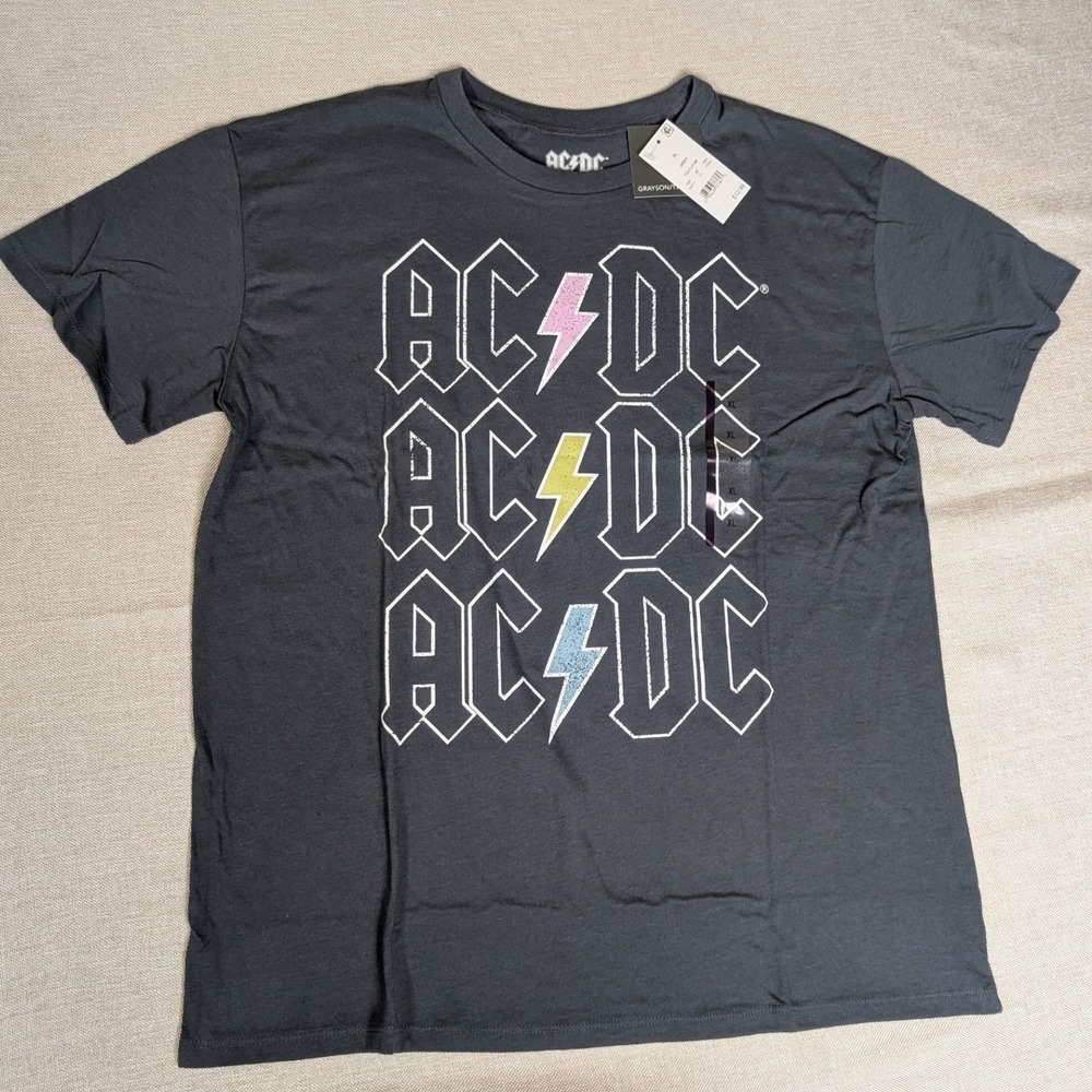 AC/DC Graphic T-Shirt Women's XL Gray New Stacked Logo Rock Band Tee
